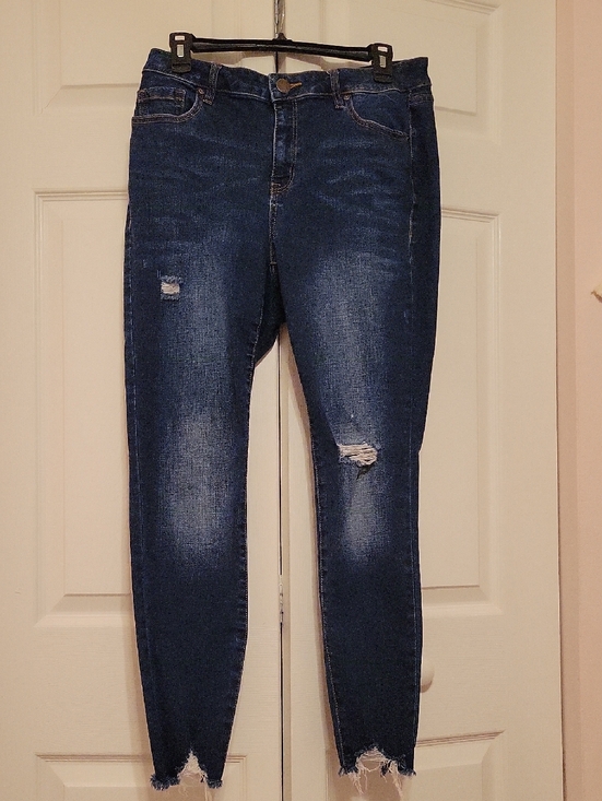 Lane Bryant Denim - Lane Bryant Flex Magic Waistband Dark Blue Distressed Skinny Jeans